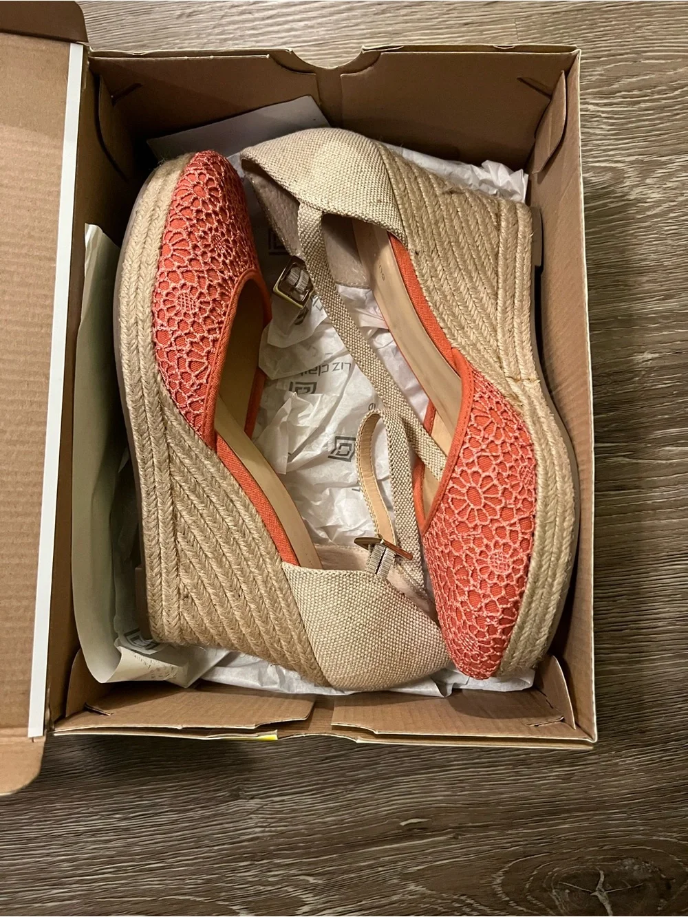 Liz Claiborne Espadrille Wedge Sandals Women's 10M Coral Lace Ankle Strap